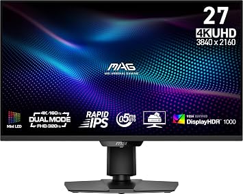 msi MAG 274UPDF E16M 27-inch 3840 x 2160 UHD Gaming Monitor, 320Hz, AMD FreeSync Premium Pro, NVIDIA G-SYNC Compatible, HDR Ready, HDMI, VGA Port, VESA, Tilt, 0.5ms, Black
