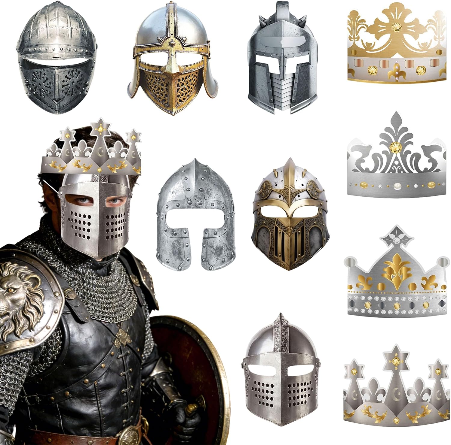 Thirty and Thirsty Dragon Knight Fantasy Mask Medieval Party Costume Favors Props Elemental Spirit Dress Up King Helmet Warrior Mask Kit Magic Wizard Party Decorations 10 Cardboard Masks
