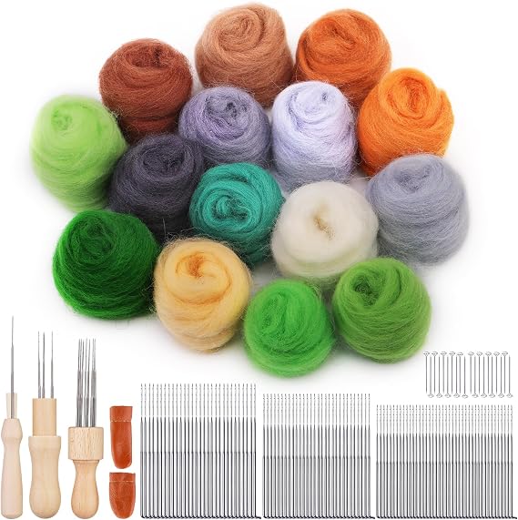 Mayboos 132 Pcs Wool Felting Needles, 15 Colors Fiber Wool Yarn Felting Supplies, Felting Tool with 3 Sizes, for Beginner Professional