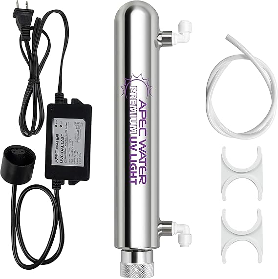 APEC Water UG-UVSET-1-4-SS UV Sterilizer Water Filtration Kit | Purifies Water with Ultraviolet Technology, Eliminates 99.99% of Bacteria, Natural Quartz Sleeve