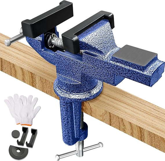 Table Vise 3.1 Inch, 360 Home Vise Portable Bench Clamp, Clamp-on Vise Bench Clamps Fixed Tool for Woodworking, Metalworking, Cutting Conduit, Drilling, SawingTable