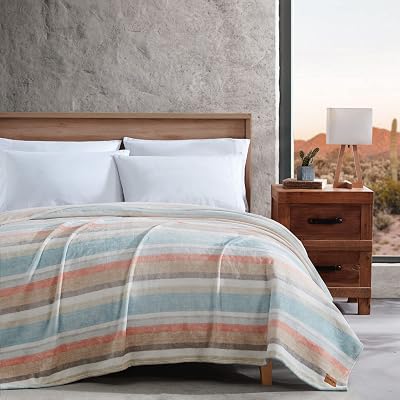 Wrangler - Twin Size Blanket, Super Soft & Reversible Plush Fleece Bedding, Throw Blanket for Couch or Bed Glen Canyon Stripe Blue