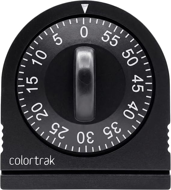 Colortrak 60 Minute Wind Up Timer, No Batteries Required, Black