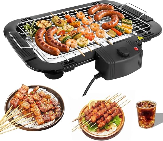 Smokeless Electric BBQ Grill | Indoor & Outdoor Portable 1500W Electric Barbecue Tabletop Grill | Easy to Clean, Drip Tray, Healthy Grilling, 5 Adjustable Temperature for Party, Garden, Terrace