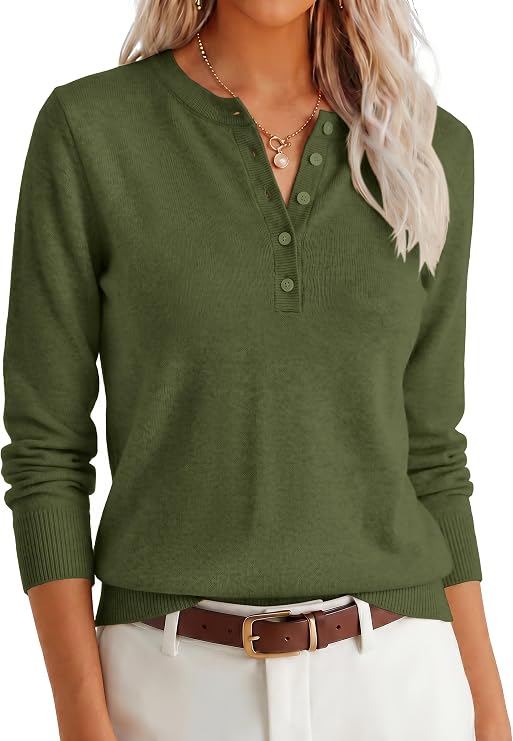 ANRABESS Women Henley Long Sleeve Lightweight Fall Sweaters