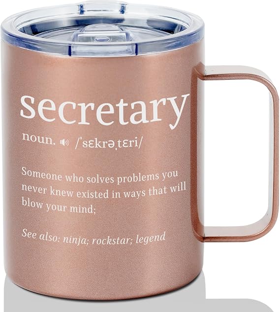 Onebttl Secretary Gifts for Woman, Funny Administrative Professional Day Gifts for Appreciation, Christmas, Birthday, 12oz Stainless Steel Insulated Travel Coffee Mug - Definition RoseGold, Medium