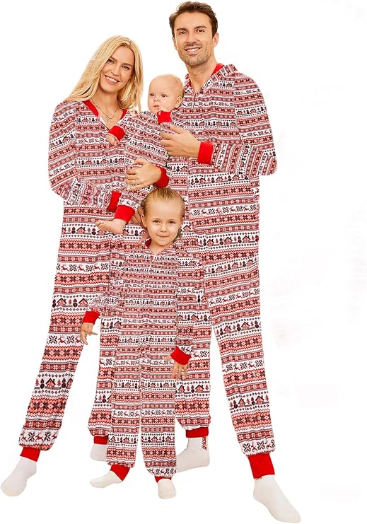 Mumetaz Christmas Pajamas for Family Matching Family Christmas PJs Sets Onesies Christmas Sleepwear Zipper Jumpsuit
