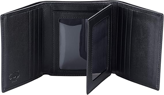 Stealth Mode Trifold Wallet for Men RFID Blocking Genuine Napa Leather Extra Capacity Mens Wallet, 11 Card Slots, 3 ID Windows, Flip Out ID Holder, Large Tri Fold Leather Wallet for Men - Gift Ready | Top grain Napa leather, 3 ID windows, 11 card slots holding 15+ cards a great gift for dads, husbands, and sons