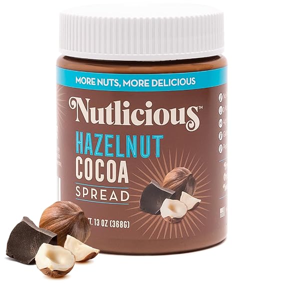 NUTLICIOUS Hazelnut Cocoa Spread 13 oz, Spreadable Roasted Hazelnuts with Cocoa, Made in the USA, No Palm Oil, 4 gm of Protein
