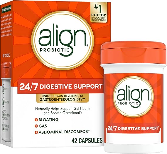 Align Probiotic, 24/7 Digestive Support*, Probiotics for Women and Men, Probiotics for Digestive Health, Men and Womens Probiotic Capsules Help Relieve Occasional Bloating & Gas*, 42 Capsules