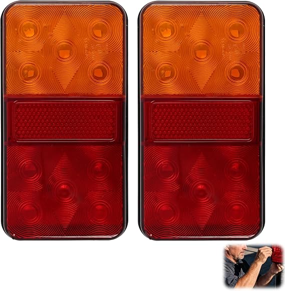 2pcs 12V LED Rear Tail Lights Waterproof Multifunctional Universal, Trailer Lights with High Visibility 30W, Lorry Accessories Indicator Lamp for Caravans, Trucks, Boats, Tractors