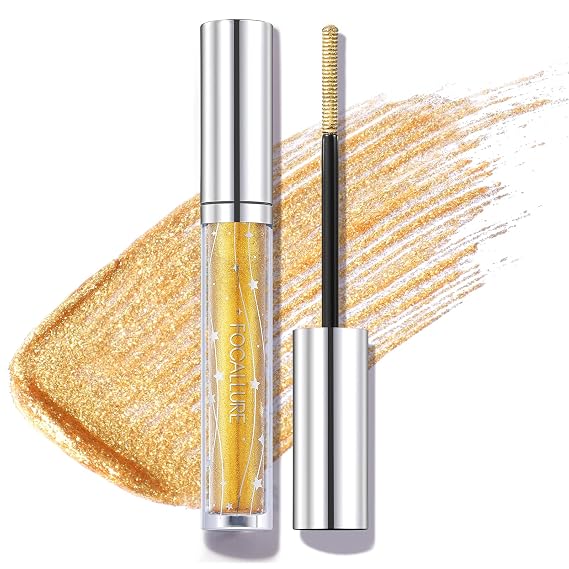 FOCALLURE Star Drifter Gold Glitter Mascara Topper, Multichrome Shimmer, Long Lasting Quick Dry Soft Gel, Skin Flattering Gold Finish, GD01 ETERNAL VENUS