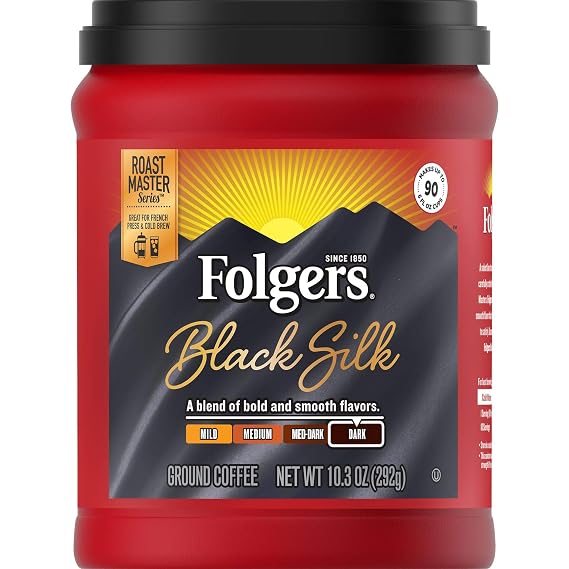 Folgers Black Silk Dark Roast Ground Coffee, 10.3 Ounces