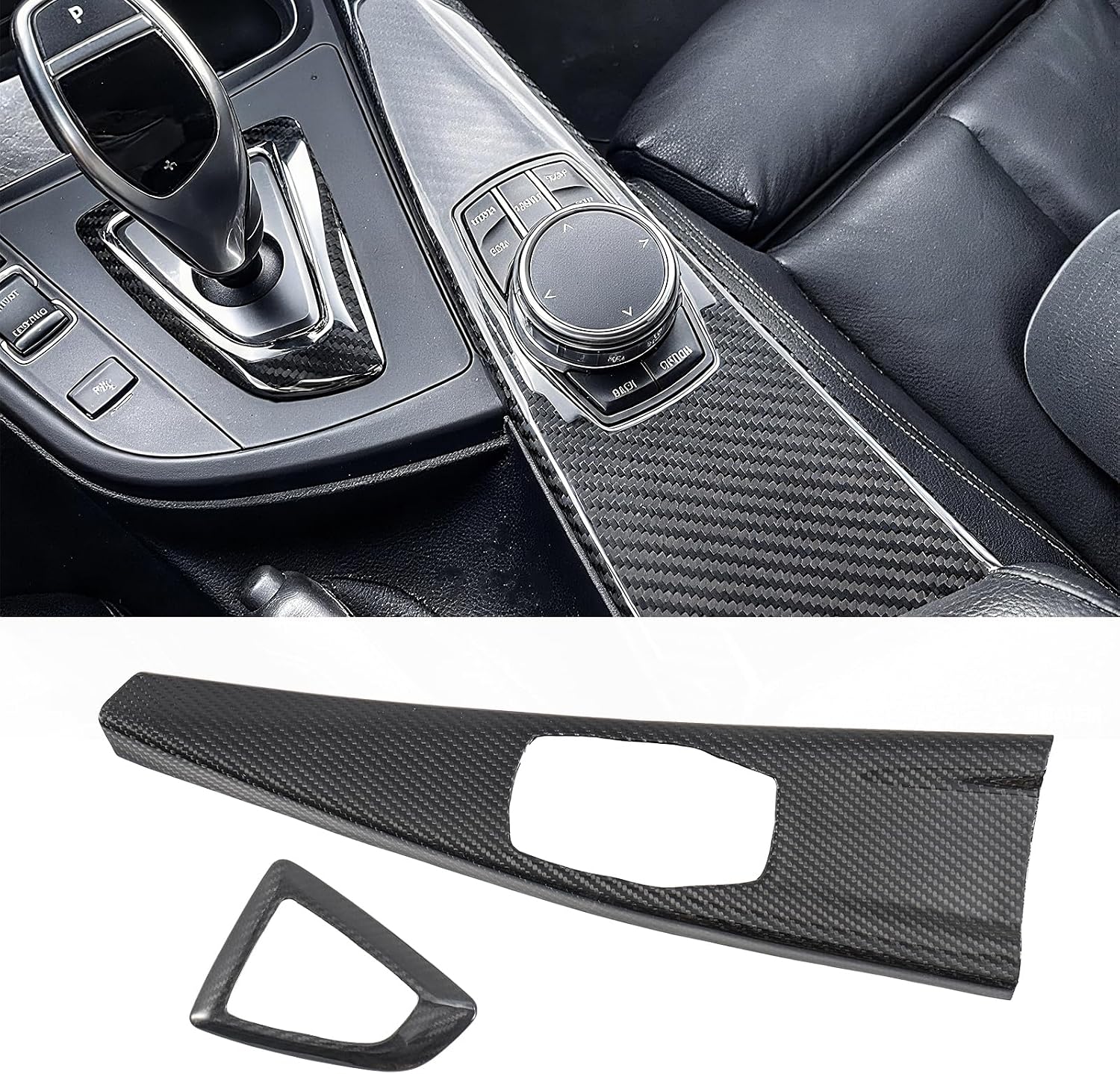 Real Carbon Fiber Center Console Trim Kit Compatible with 2012-2019 BMW 3 Series F30 F31 F34, 2014-2020 BMW 4 Series F32 F36, Gear Shift Panel & Multimedia Button Cover – Not Fit F33