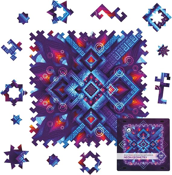 UNIDRAGON Wooden Puzzle for Adults - Neon Geometry Jigsaw Puzzle - 100 pcs
