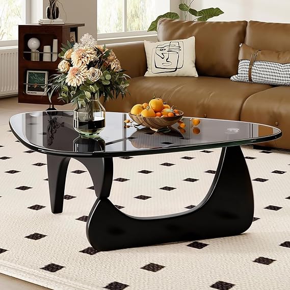Morden Coffee Table, 44.932.315.8 Coffee Tables for Living Room, with Triangle Tempered Glass Top & Wood, Abstract