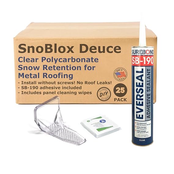 Deuce 25pc Snow Guards & Adhesive Kit for Metal Steel Standing Seam Roof