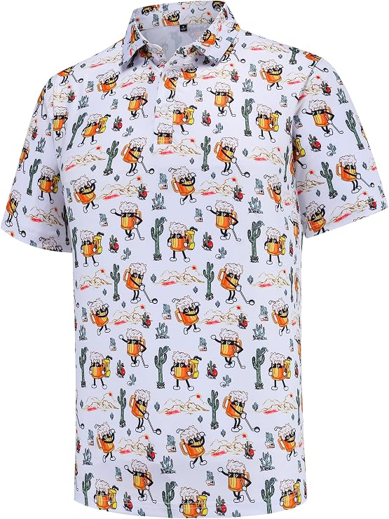 Funny Golf Shirts for Men Short Sleeve Moisture Wicking Performance Polo | 4-Way Stretch,Casual Business, Tennis, Work, Outdoor, Quick-Drying, Breathable, Stretchy, Print Patterns