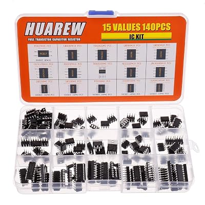 15 Values 140 Pcs Opamp Timer Darlington Phototcoupler PC817 LM358P TDA2822 LM386 LM393 UA741CN NE555P TDA2030A NE5532P JRC4558D LM324N LM339N PT2399 ULN2003AN ULN2803APG IC Assortment Kit