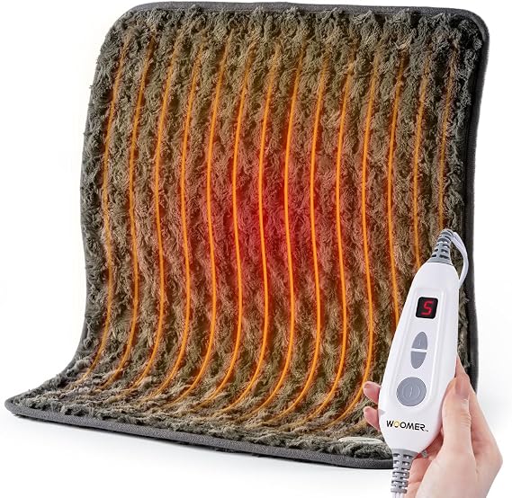 Woomer Faux Fur Electric Heating Pad for Back Pain Relief, Extra Large 20 x 24, Extended Coverage from Neck to Hip, Two-Sided, Moist Mode, ETL Certified, 6 Adjustable Heats & 2H Auto-Off,Grey