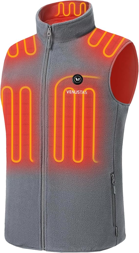Venustas Men's Heated Fleece Vest with 6 Heating Zones and Battery Pack