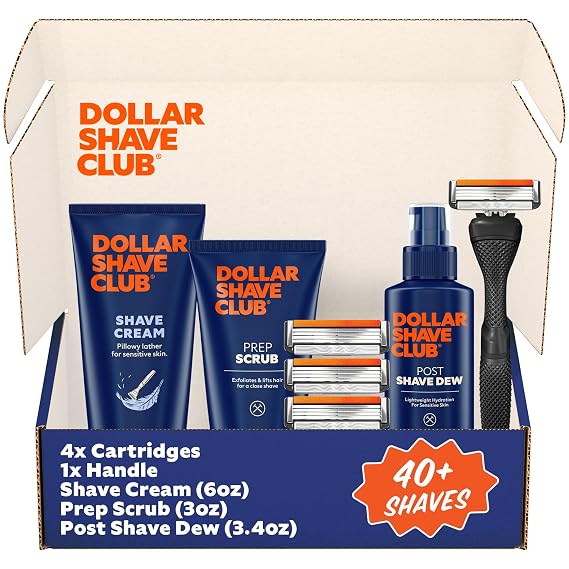 Dollar Shave Club | 4 Blade Ultimate Shave Set | Full Pre & Post Routine | Razors for Men, Gifts for Men, For Sensitive Skin and All Skin Types, Full Shaving Routine Set, Black Handle, 4 Blade