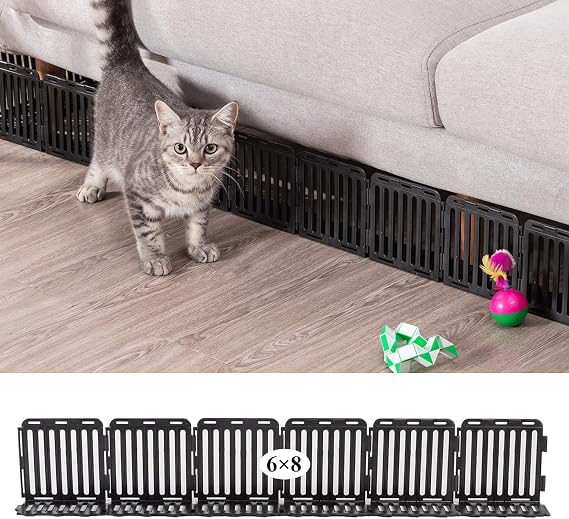 Under Couch Blocker for Toys 48 Pack, Under Bed Guards for Pets Plastic Stopper, Spliced Barrier to Block Cats and Dogs for Furniture Sofa (Black 24 Feet)