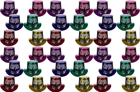 Windy City Novelties - 36-Pack Multi-Colored New Years Eve Party Top Hats for Adults 2026 Party Supplies