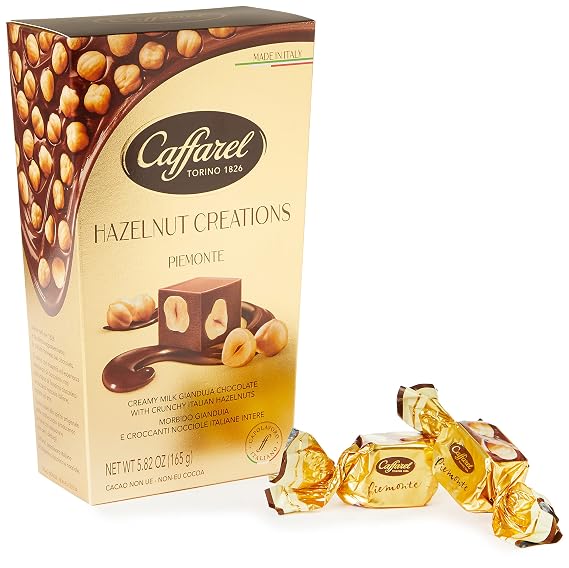 Caffarel Chocolate Truffles Cornet Pralines - Hazelnut Creations Piemonte Hazelnuts and Milk Chocolate Pralines 5.82 OZ (165g). Velvety Milk Chocolate with crunchy Italian Hazelnuts (Piemonte)