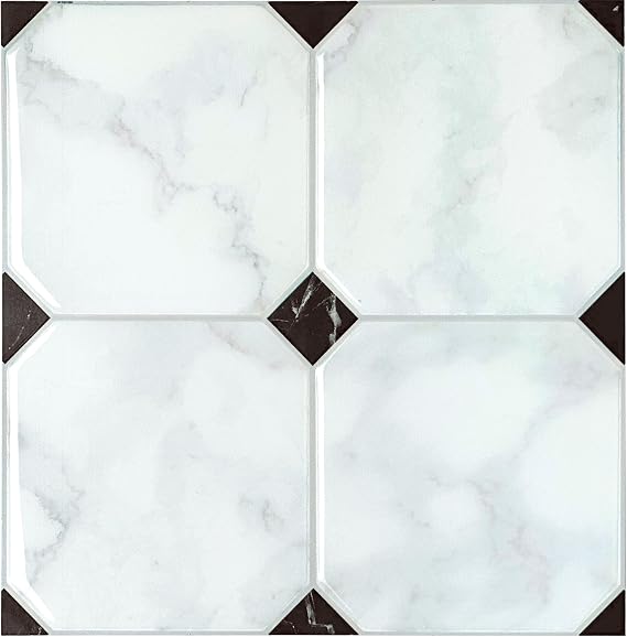 Smart Tiles Peel and stick backsplash, Octagon White Marble, 7.75"x7.75"