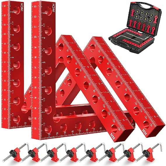 WETOLS Corner Clamps for Woodworking, 4Pcs 5.5" Aluminum Alloy Right Angle Clamp, Spreader Positioning Squares with 6-Sided Scales, 90 Degree Clamp for Cabinets, Drawers, Shelves, Frames