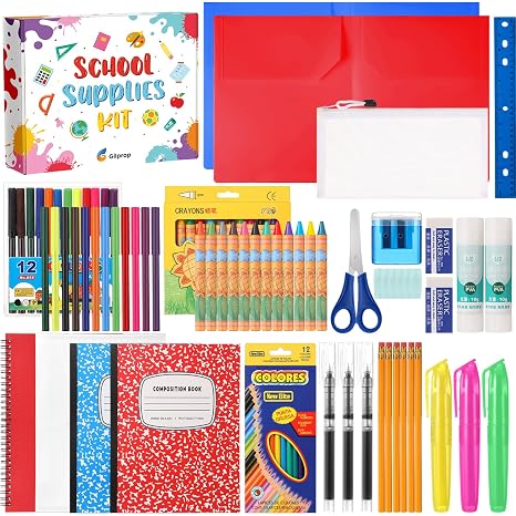 Gilprop 39 Pcs Back to School Supplies Essentials Bundle Include Pencils Scissors Ruler Eraser Crayon Sharpener Notebook Pencil Case Folder Notebook(Multicolor)