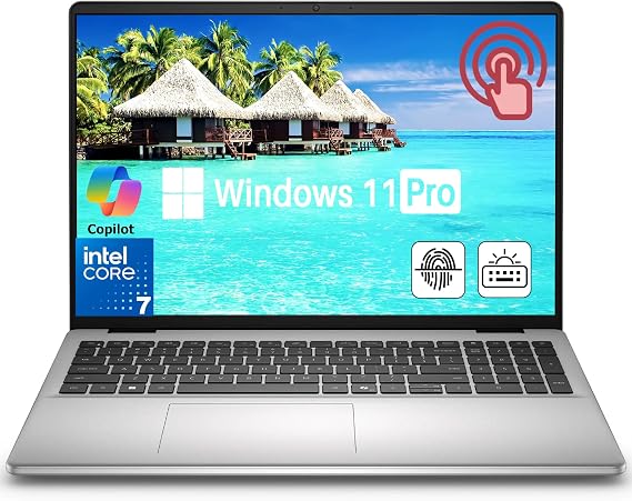 Dell 16 Touchscreen Laptop Computer, Core 7 150U(Up to 5.4 GHz), 16:10 FHD+ Touch, 32 GB DDR5 5200 MT/s, 1 TB SSD, Backlit KB, Fingerprint Reader, Copilot AI, WiFi 6E, FHD Webcam, Windows 11 Pro