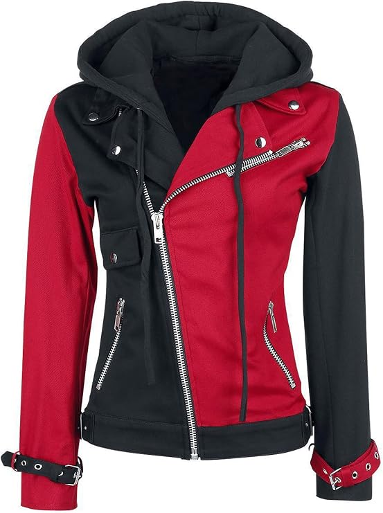 Womens Red & Black Cotton Hoodie Jacket Stylish Biker Halloweeen Cosplay Costume