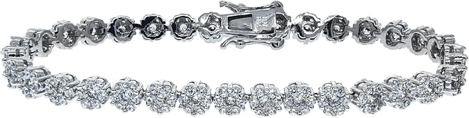 Cate & Chloe Ally 18k White Gold-Plated Tennis Bracelet with Round Cut Simulated Diamond Crystals, 7.5” Elegant Jewelry for Women, Giftable Accessory for Her on Christmas, Birthday, and Anniversary