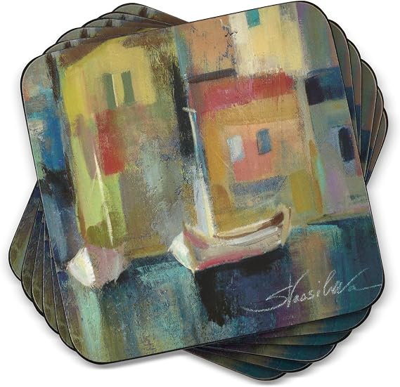 Pimpernel Dockside Coasters, Set of 4 4" Square, Cork-Backed Boards with Lacquer Finish, Heat & Stain Resistant Drink Mats for Dining, Coffee, Side Table & Home Decorative Tabletop Protection