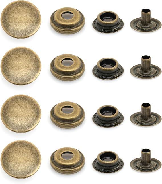 CRAFTMEMORE 50 Sets Antique Brass Snap Fasteners Ring-Socket Press Studs for Jacket Bag Canvas Closures #201 VT47 (12mm (0.47"))