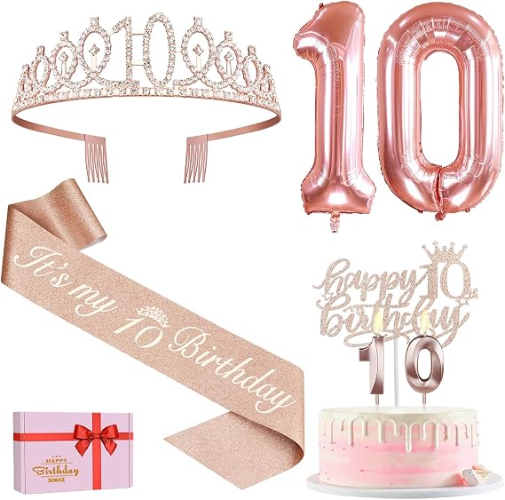 Amosking 10th Birthday Girl Decoration Rose Gold