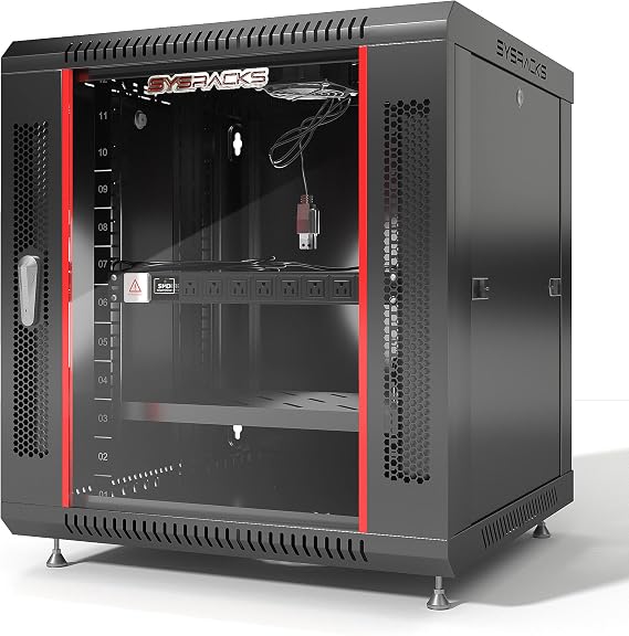 Sysracks 12U Wall Rack Mount Server 19" Deep Network Cabinet, Server Rack with Fan, Removable Side Panels, Locking Glass Door 24" Computer Cabinet Enclosure Network Rack Case 12.600
