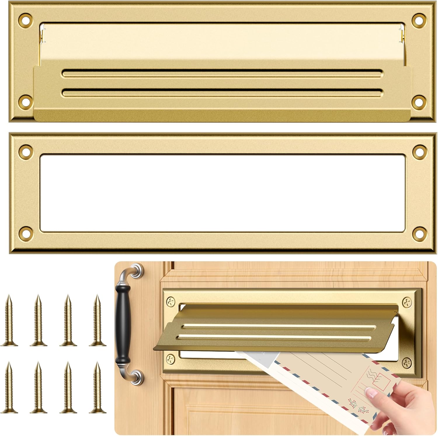 13 inch Mail Slot for Front Door, Stainless Steel Mail Slot Cover, Easy to Install, 1 Pack, 13×3.7, Brass