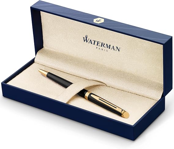 Waterman Hemisphere Ballpoint Pen | Gloss Black with 23k Gold Trim | Medium Point | Blue Ink | Gift Box