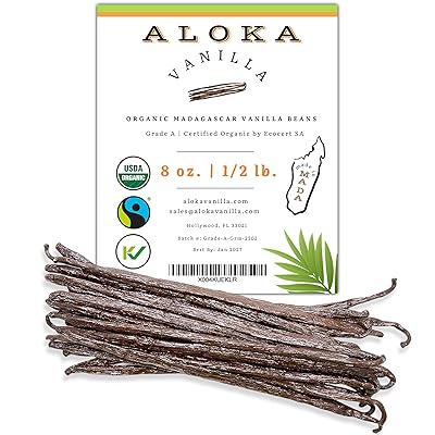 8oz 12 Pound Count Organic Madagascar Vanilla Beans Grade A Bourbon Pods | Gourmet Whole Vanilla Beans for Baking, Cooking, Extract Making | Rich Aroma, Premium Flavor, Non-GMO, Vegan