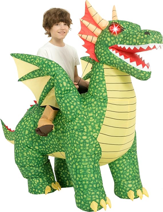 One Casa Inflatable Dragon Costume for Kids,Blow Up Ride Halloween Suit