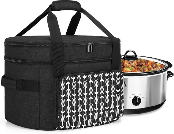 Yarwo Double Layers Slow Cooker Travel Bag with Bottom Board and Pockets
