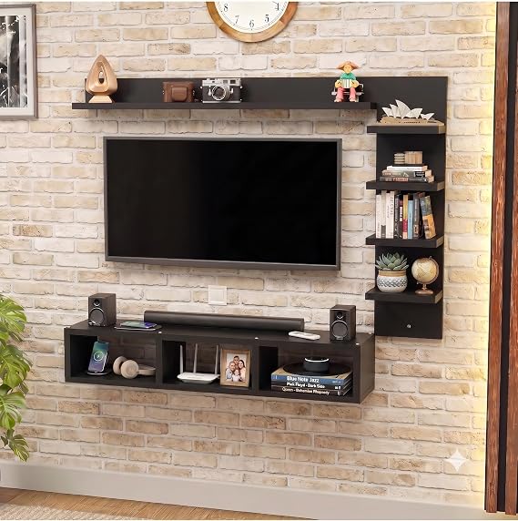 WELLAND Zig Zag 4 Tiers Black Finished Floating Shelf,Wall Mounted Corner Wall Shelf for Bed Room,Living Room,Kitchen and So on