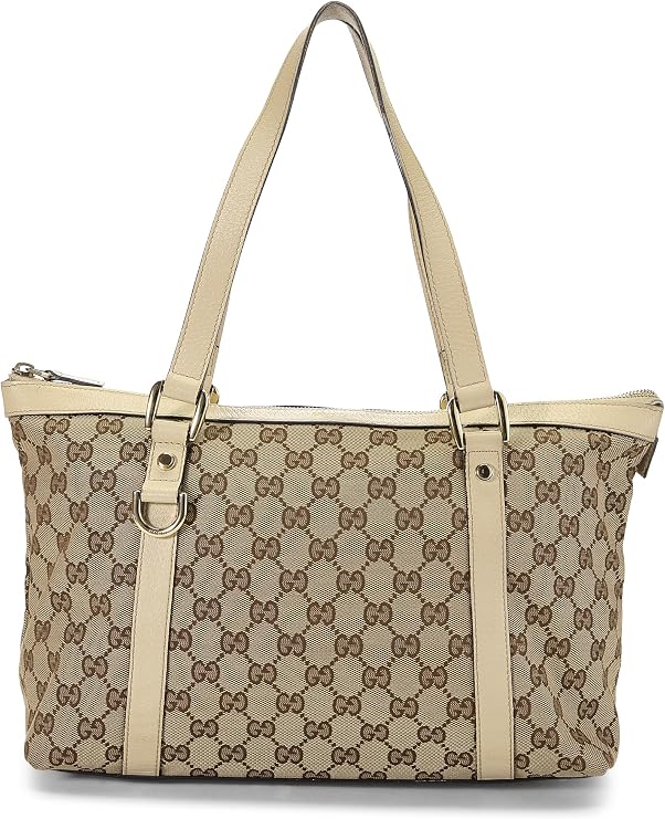 Pre-loved White Original GG Canvas Abbey Zip Tote Small, White