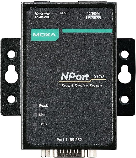 MOXA NPort 5110 -Without- Adapter - 1 Port Serial Device Server, 10/100 Ethernet, RS232, DB9 Male, Without Power Adapter