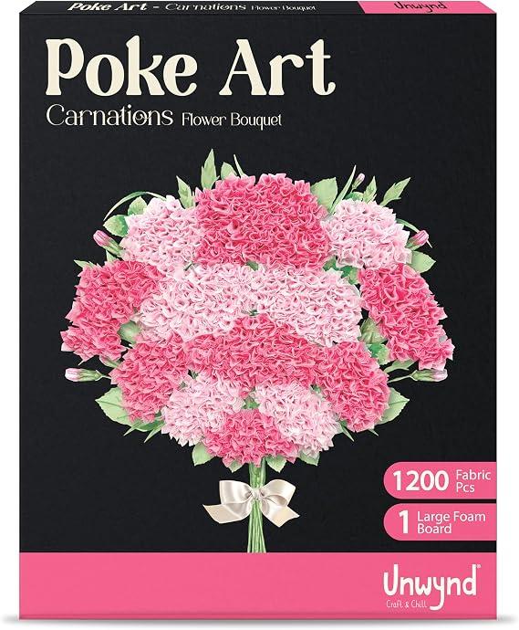 Unwynd Poke Art Carnations フラワーブーケ、散らからない縫製ファブリックアート&クラフト、ニードルポイントティーンクラフトキット、ティーン向けギフト、ティーン向けアート&クラフトキット、ティーン向けアート&クラフトキット、大人と女性向けの簡単なクラフト