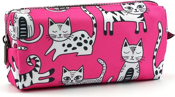 Pink Cat Pencil Case Makeup Bag Cat Lover Gift Crazy Cat Lady Toiletry Case Pouch Gifts for Teens Cosmetic Bag Kawaii Box Stationary Gadget Bag