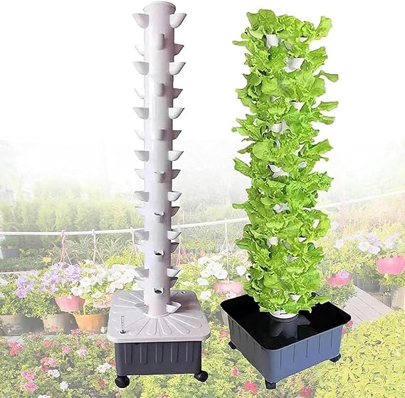 Hydroponics Tower Garden,Hydroponic Growing System,for Indoor Herbs, Fruits and Vegetables - Aeroponic Tower 15 Layer 45 Plant Sites with Hydrating Pump, Adapter, Net Pots, Timer-1PC